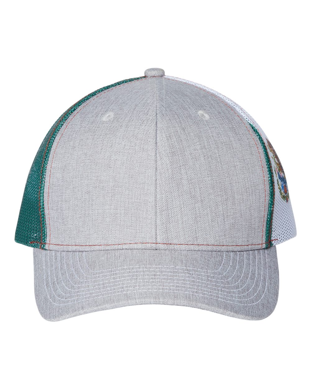 Printed Mesh Trucker Cap - Front - B93195140 - Heather Grey/ Red/ Mexico Flag