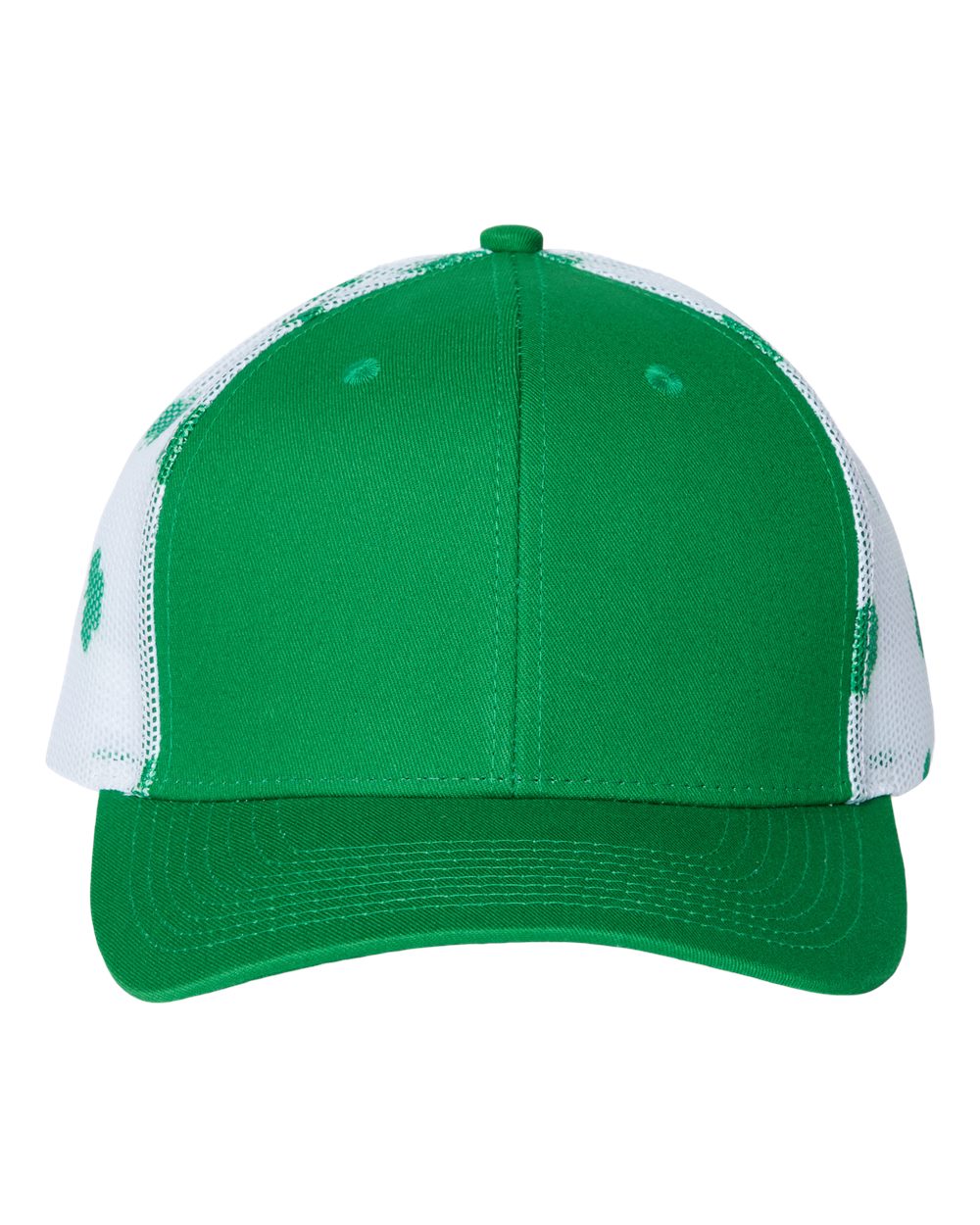 Printed Mesh Trucker Cap - Front - B93195170 - Kelly Green/ White/ Clover