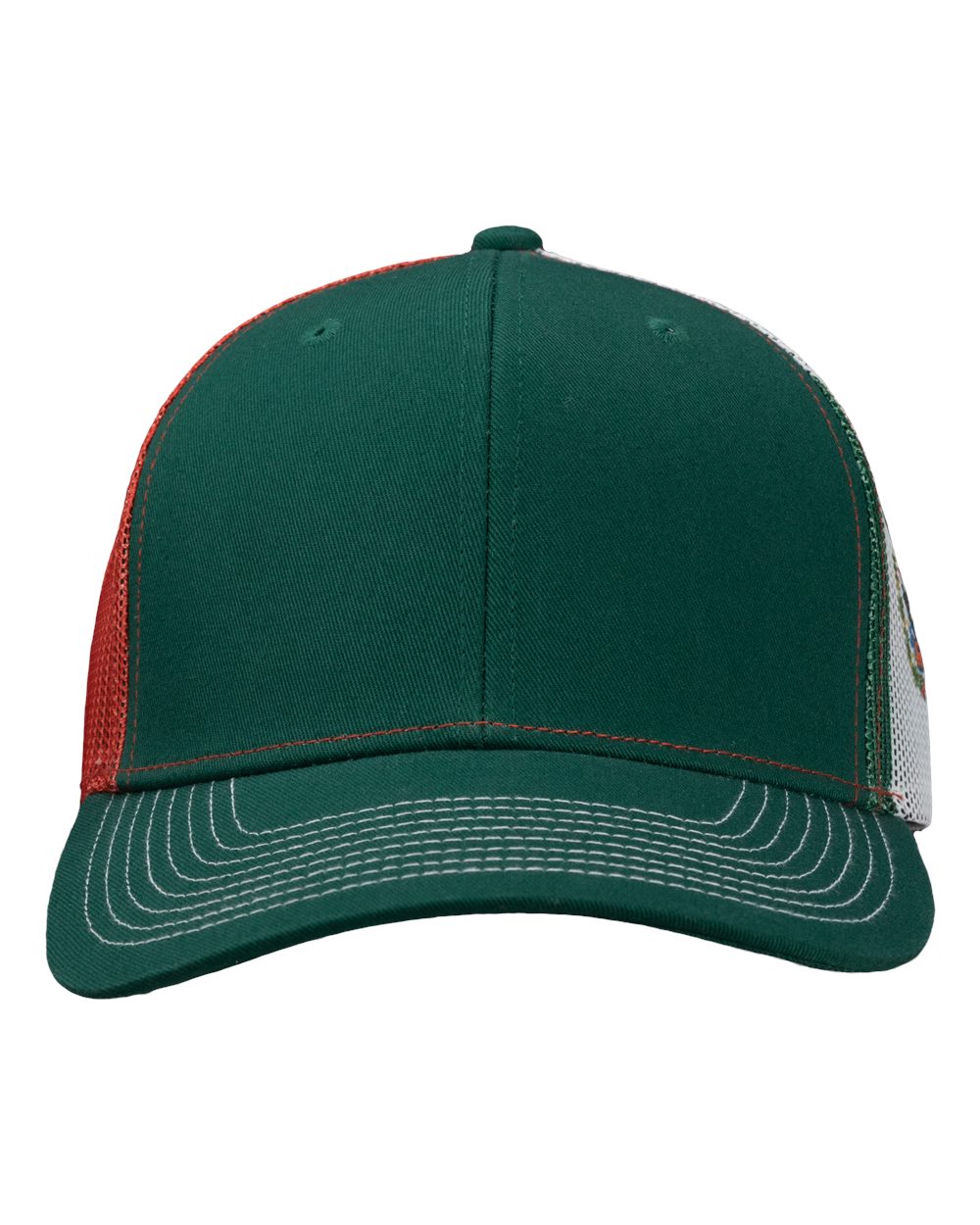 Printed Mesh Trucker Cap - Front - B93195410 - Dark Green/ Red/ Mexico Flag