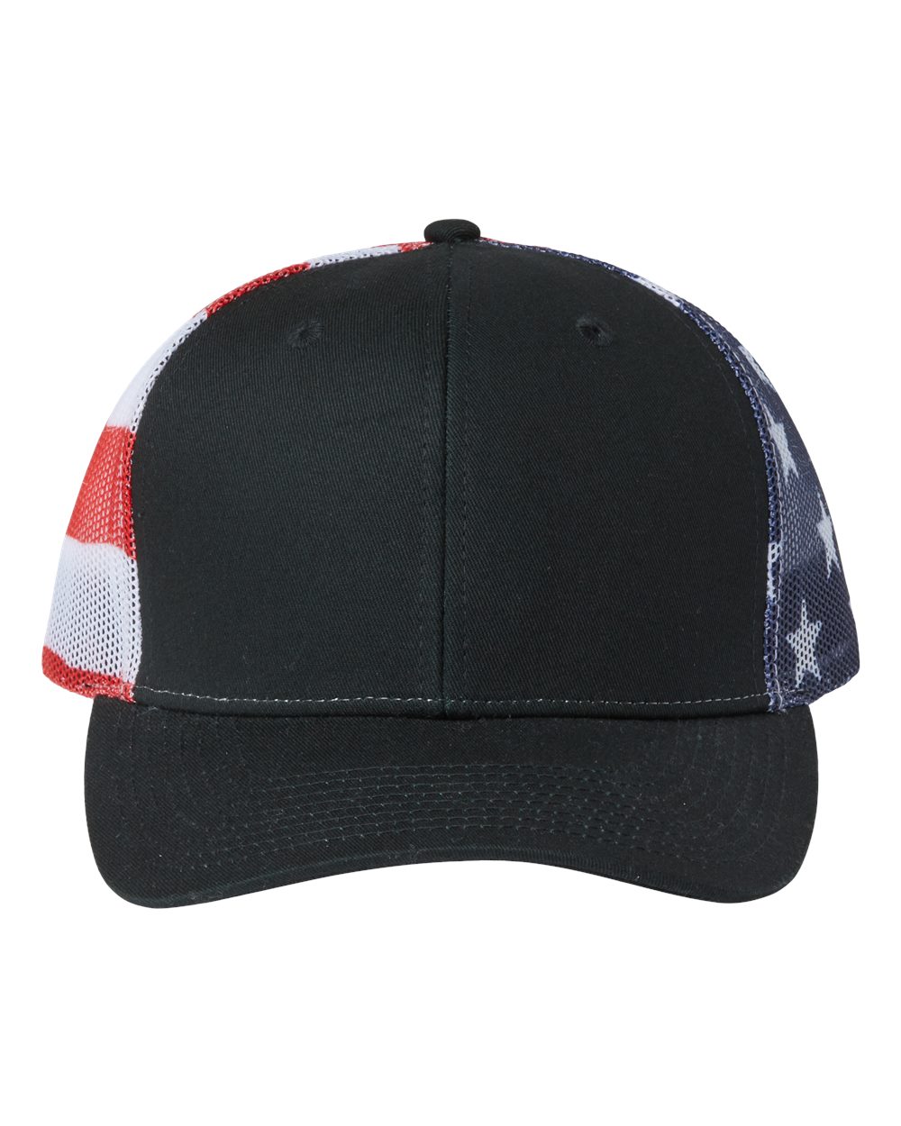 Printed Mesh Trucker Cap - Front - B93195500 - Black/ USA Flag