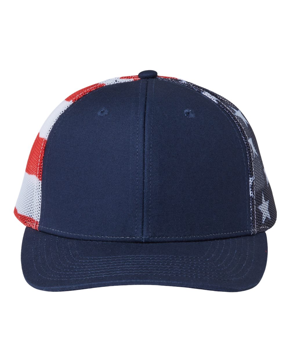 Printed Mesh Trucker Cap - Front - B93195650 - Navy/ USA Flag