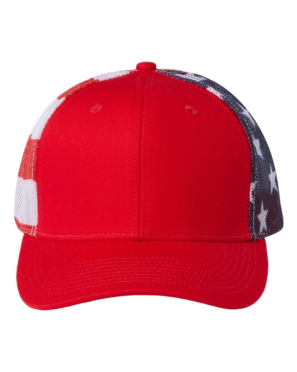 Printed Mesh Trucker Cap - Front - B93195700 - Red/ USA Flag