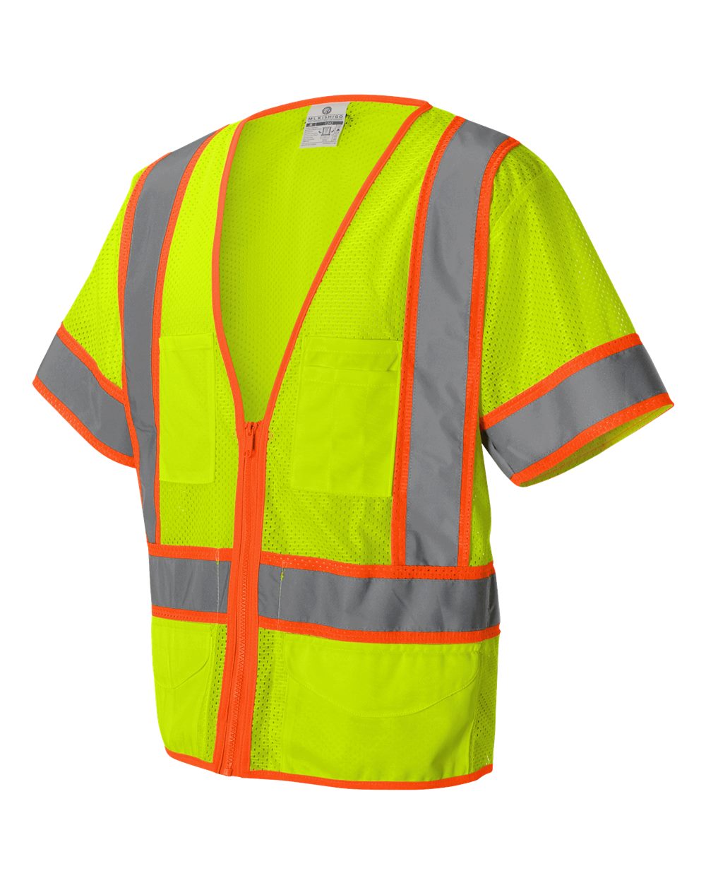 Unisex Ultra-Cool™ Six-Pocket Mesh Surveyor’s Vest - Side - B76629173 - Lime