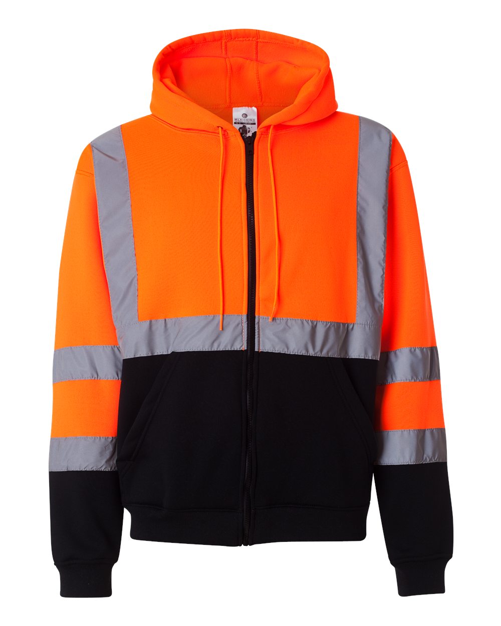 Unisex Hi-Vis Full-Zip Hooded Sweatshirt - Front - B86829664 - Orange