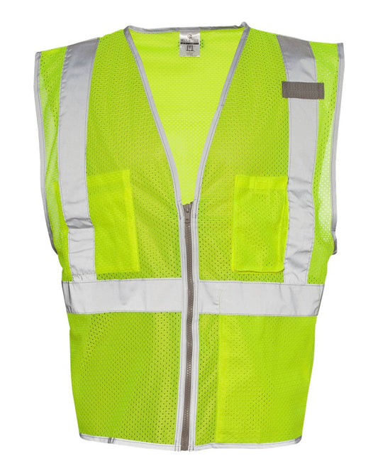 Unisex Premium Brilliant Series® Three-Pocket Zippered Mesh Vest - Front - B87729178 - Lime
