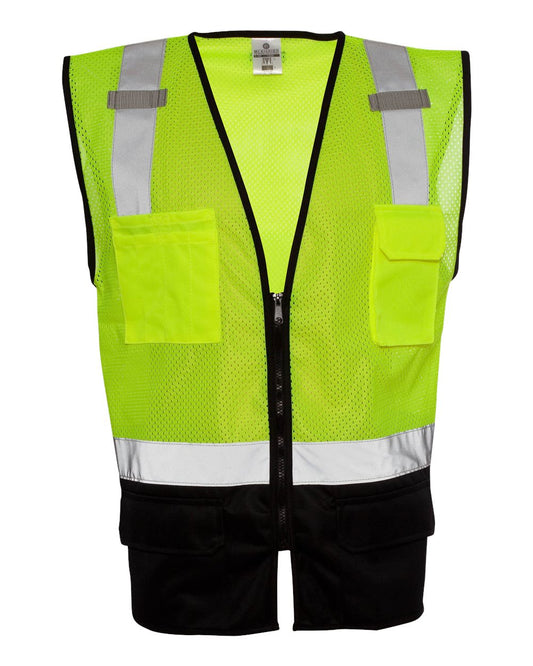 Unisex Black Bottom Mesh Class 2 Vest - Front - B85029173 - Lime