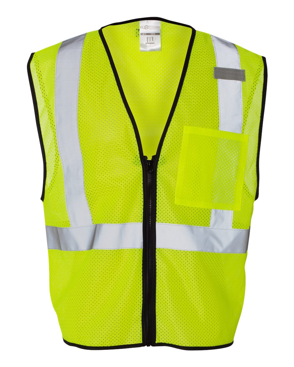 Unisex Single Pocket Zipper Mesh Class 2 Vest - Front - B65929173 - Lime