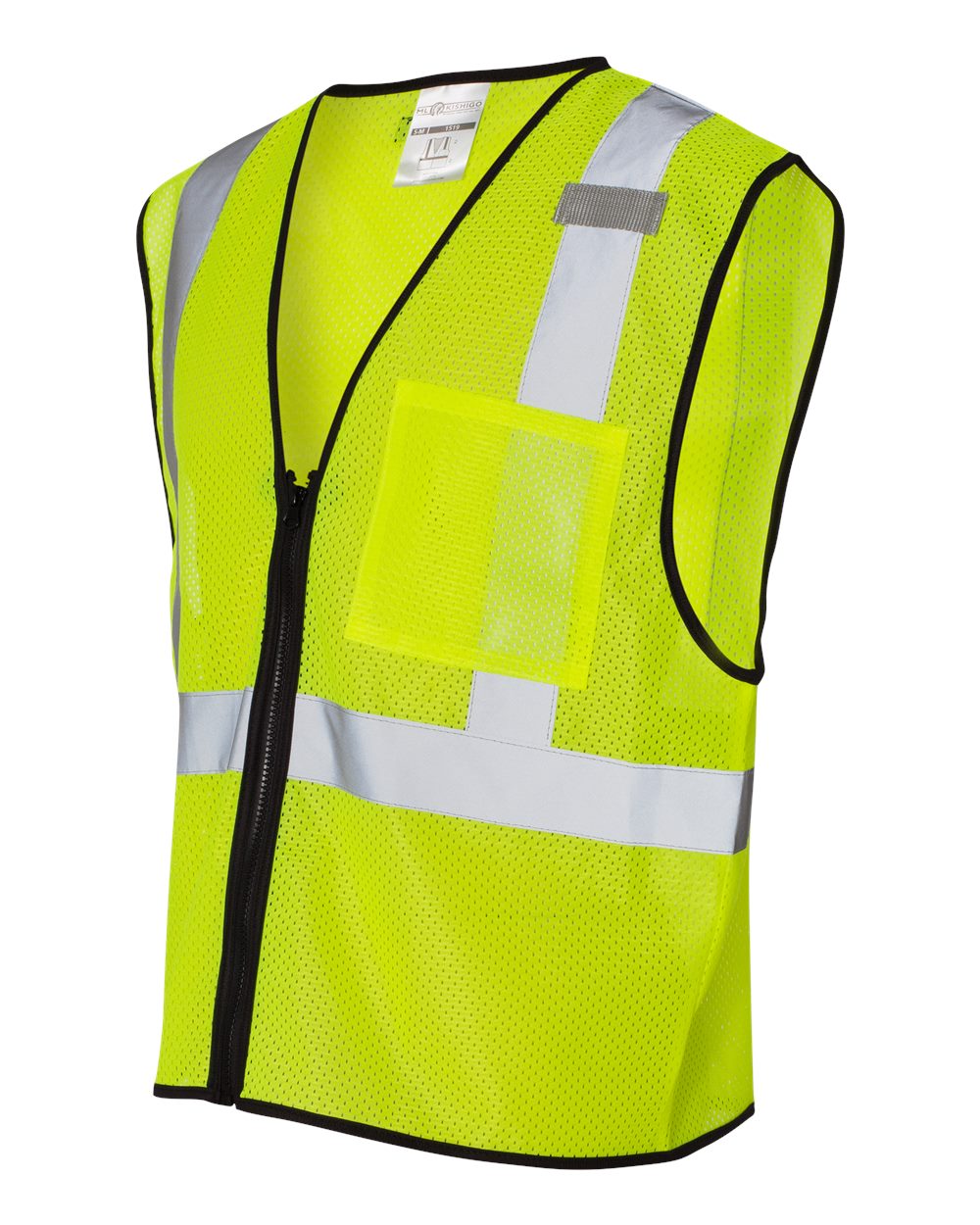 Unisex Single Pocket Zipper Mesh Class 2 Vest - Side - B65929173 - Lime