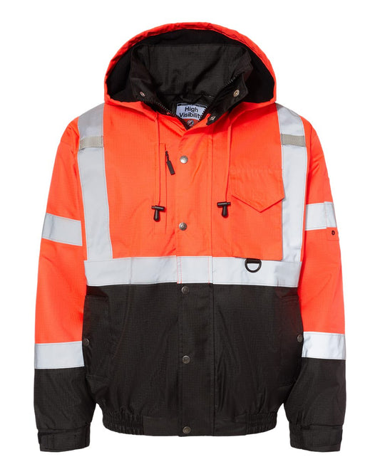 Unisex Ripstop Bomber Jacket - Front - B68229703 - Fluorescent Red