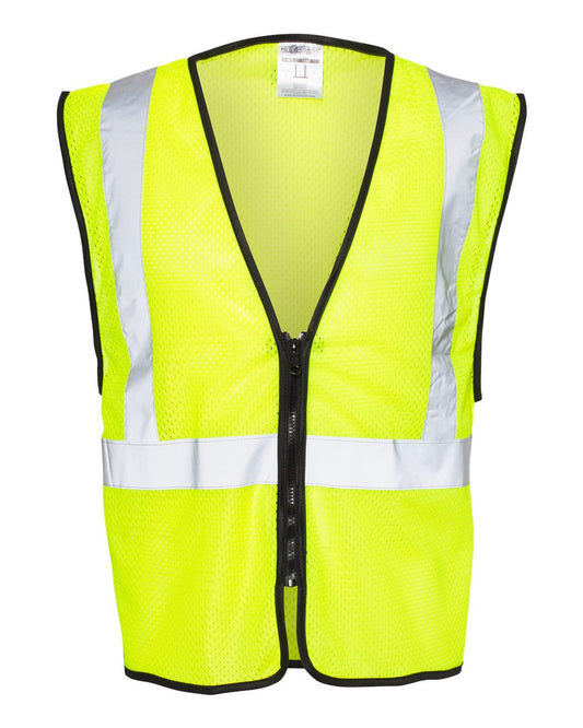 Unisex Zippered Mesh Economy Class 2 Vest - Front - B15229173 - Lime