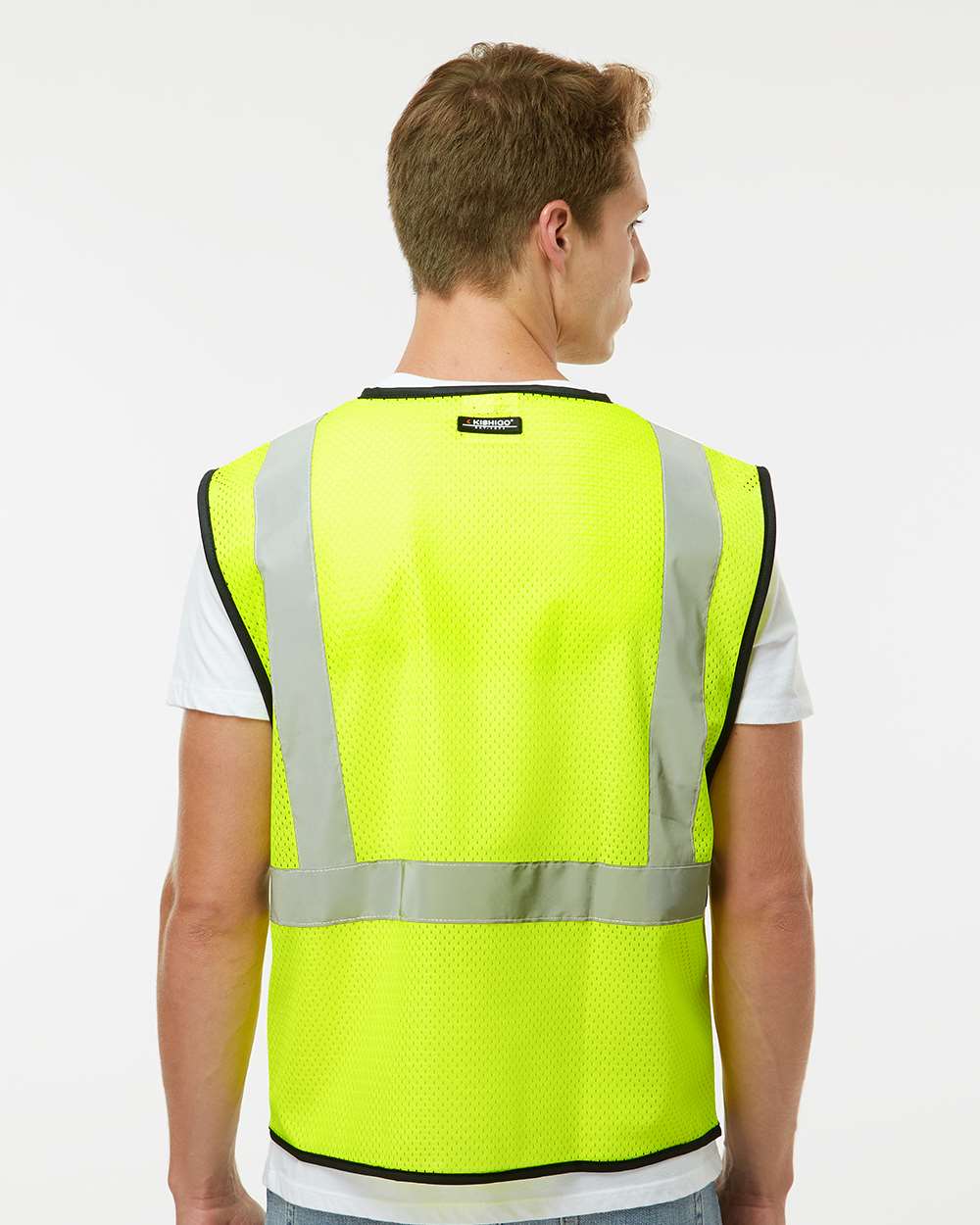 Unisex Hook-and-Loop Mesh Vest - OnModelBack - B15329173 - Lime