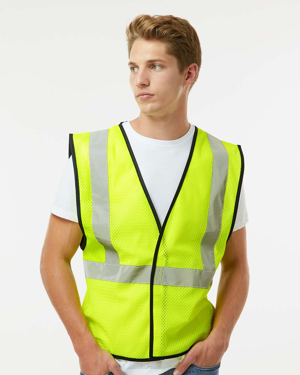 Unisex Hook-and-Loop Mesh Vest - OnModelFront - B15329173 - Lime