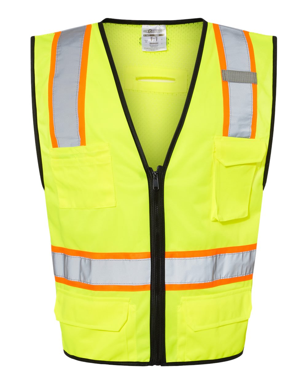 Unisex 6 Pocket Contrast Class 2 Vest - Front - B03029173 - Lime