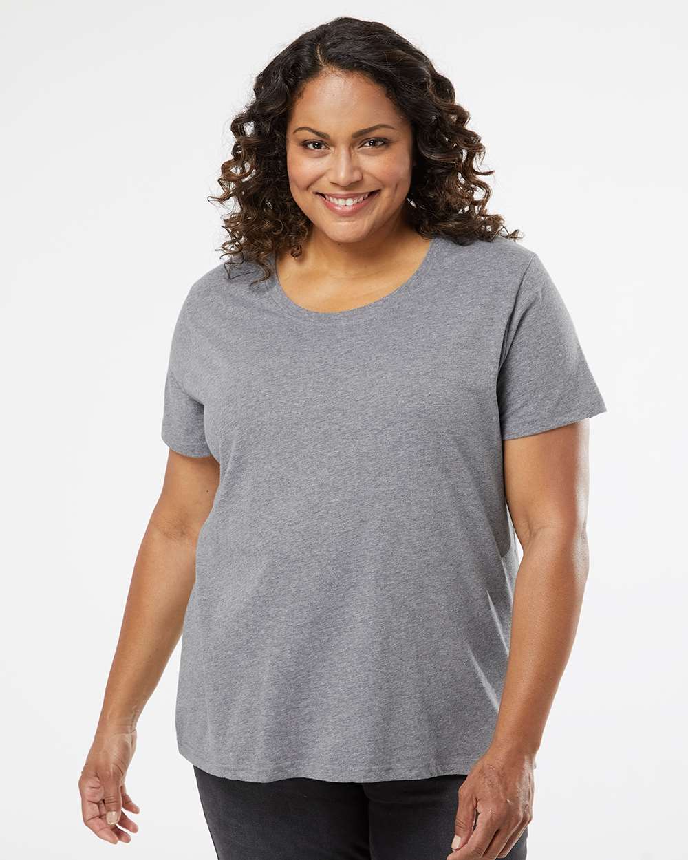 Women's Curvy Collection Fine Jersey Tee - OnModelFront - B04938132 - Granite Heather