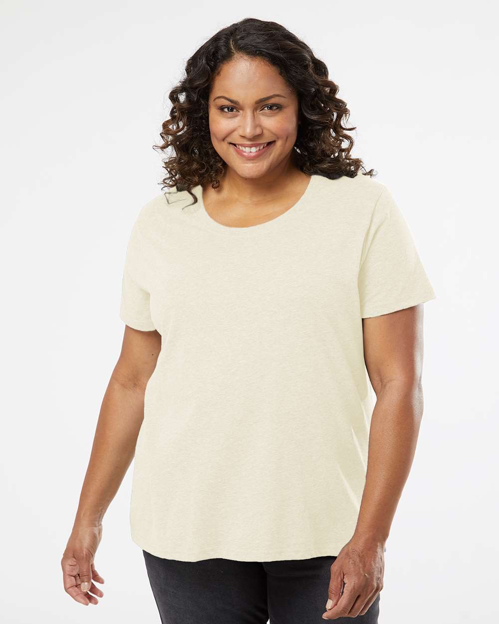 Women's Curvy Collection Fine Jersey Tee - OnModelFront - B04938242 - Natural Heather
