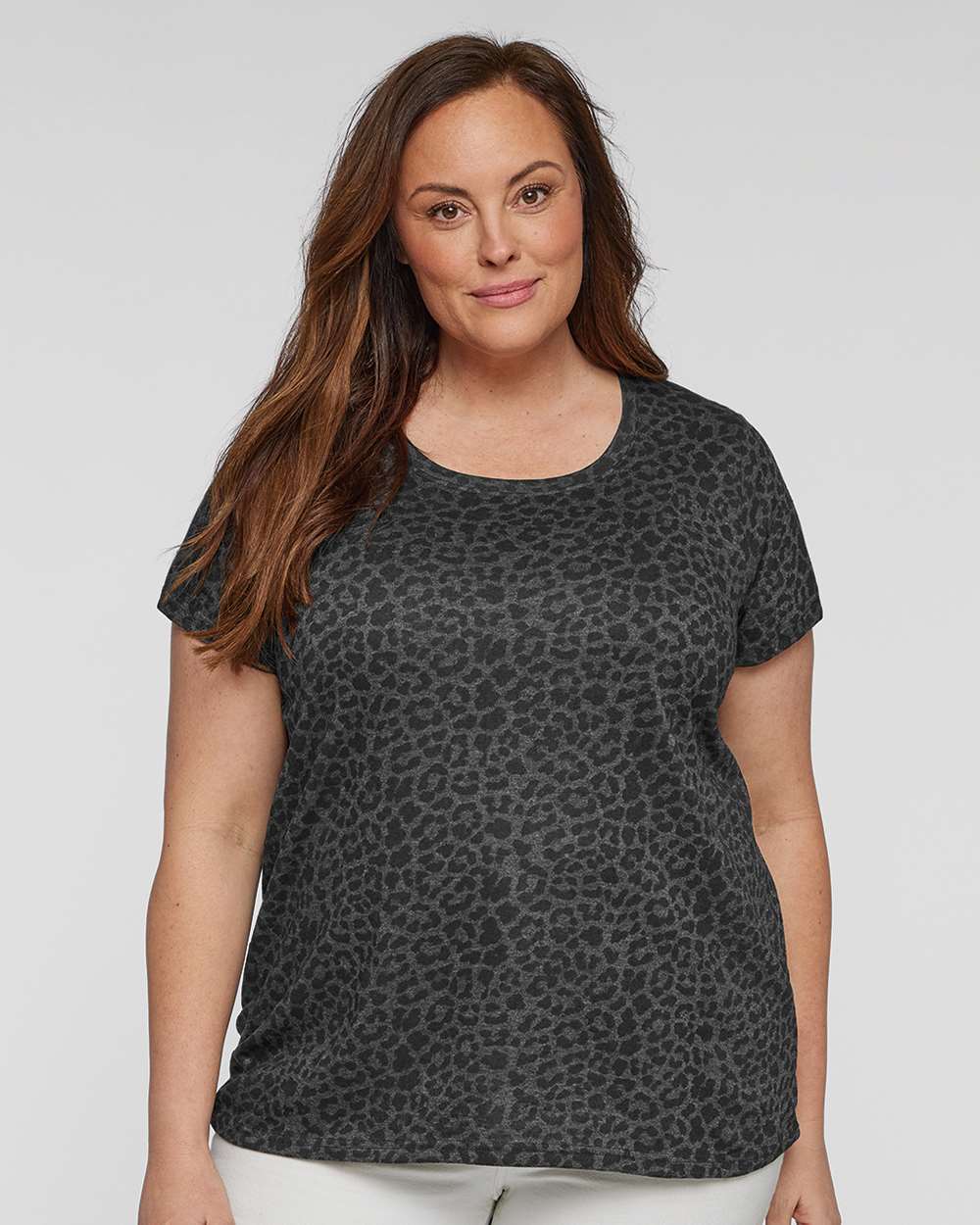 Women's Curvy Collection Fine Jersey Tee - OnModelFront - B04938512 - Black Leopard