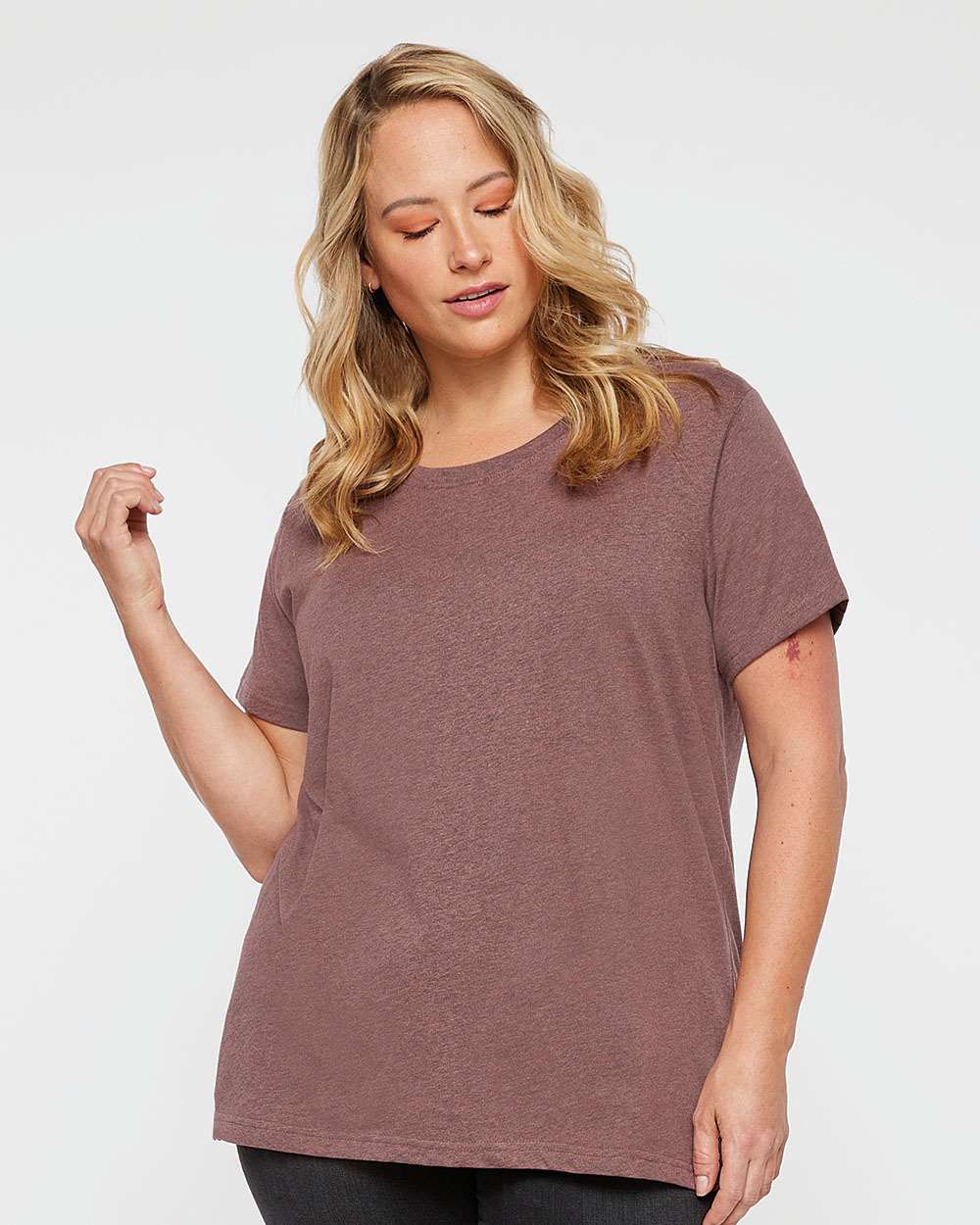 Women's Curvy Collection Fine Jersey Tee - OnModelFront - B04938532 - Sangria Blackout