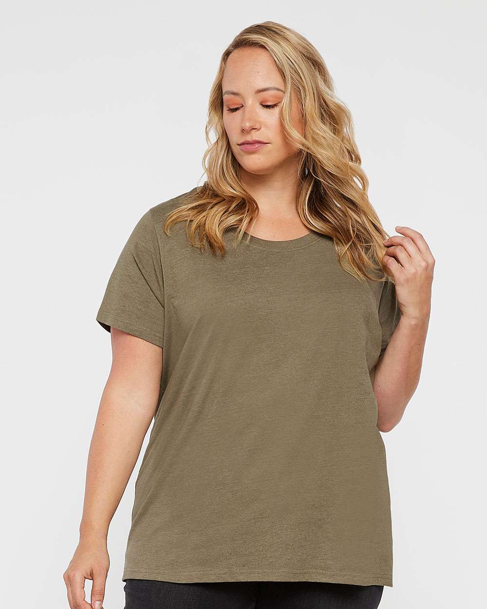 Women's Curvy Collection Fine Jersey Tee - OnModelFront - B04938992 - Vintage Military Green