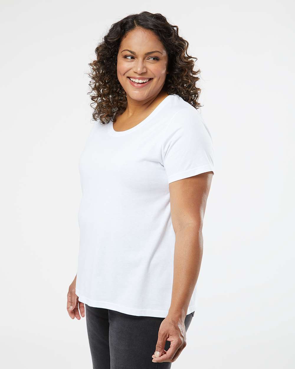Women's Curvy Collection Fine Jersey Tee - OnModelSide - B04938012 - Blended White