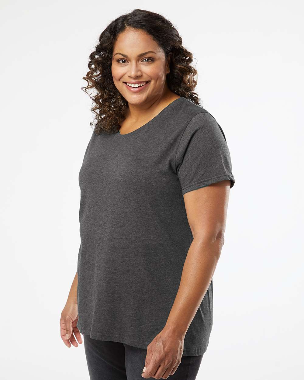 Women's Curvy Collection Fine Jersey Tee - OnModelSide - B04938102 - Vintage Smoke