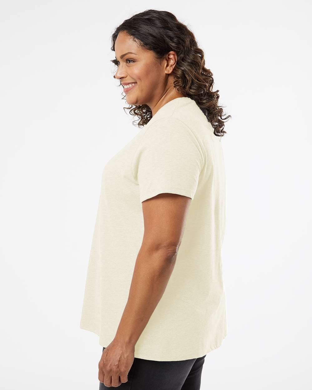 Women's Curvy Collection Fine Jersey Tee - OnModelSide - B04938242 - Natural Heather