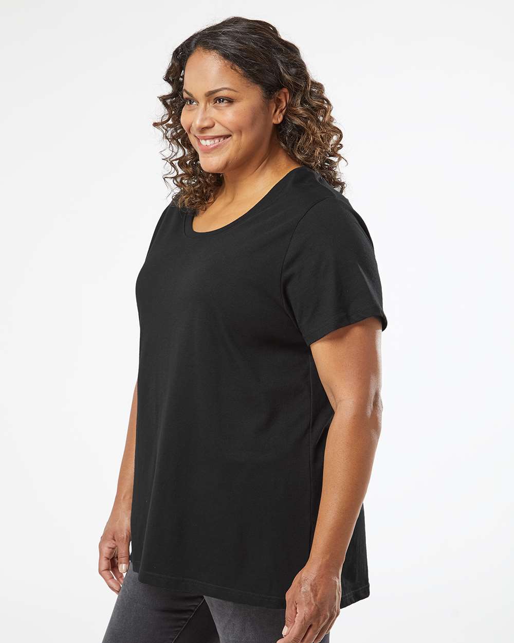 Women's Curvy Collection Fine Jersey Tee - OnModelSide - B04938502 - Blended Black