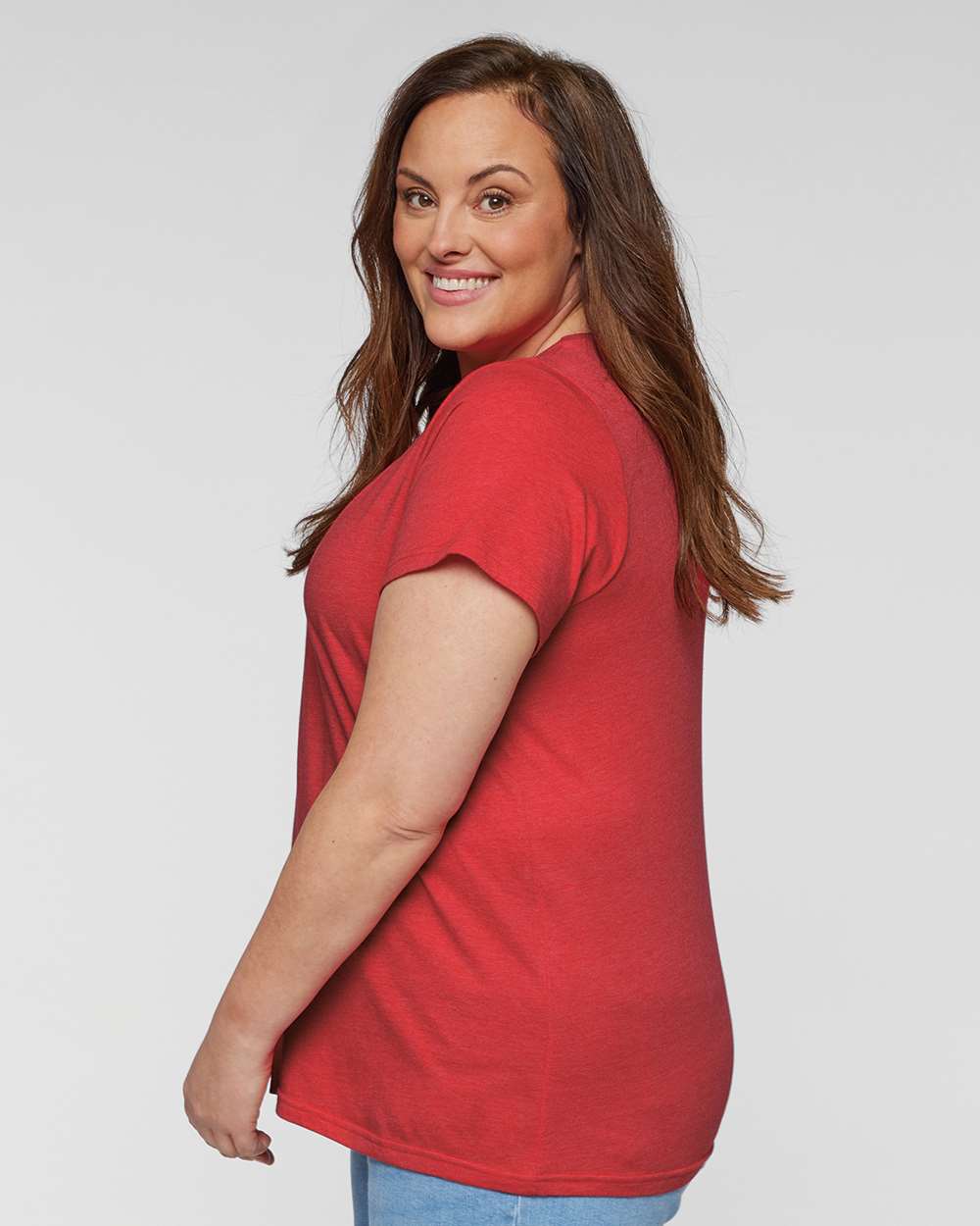 Women's Curvy Collection Fine Jersey Tee - OnModelSide - B04938712 - Vintage Red
