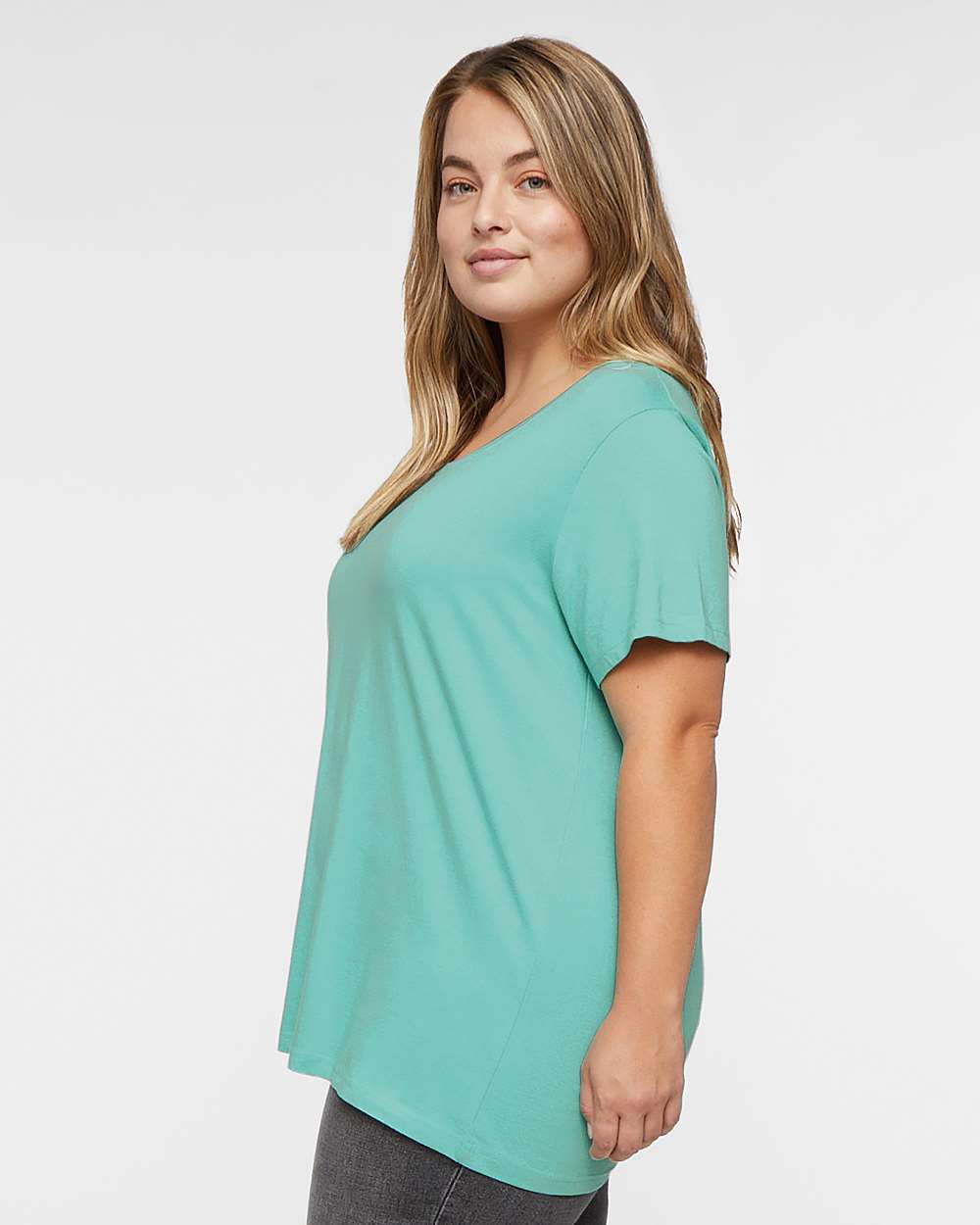 Women's Curvy Collection Fine Jersey Tee - OnModelSide - B04938812 - Saltwater