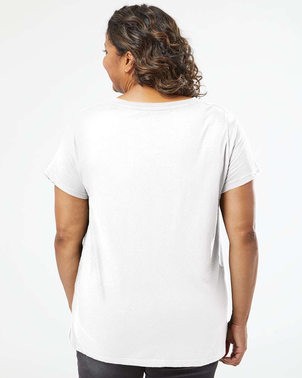 Women's Curvy Collection Fine Jersey V-Neck Tee - OnModelBack - B05038012 - Blended White