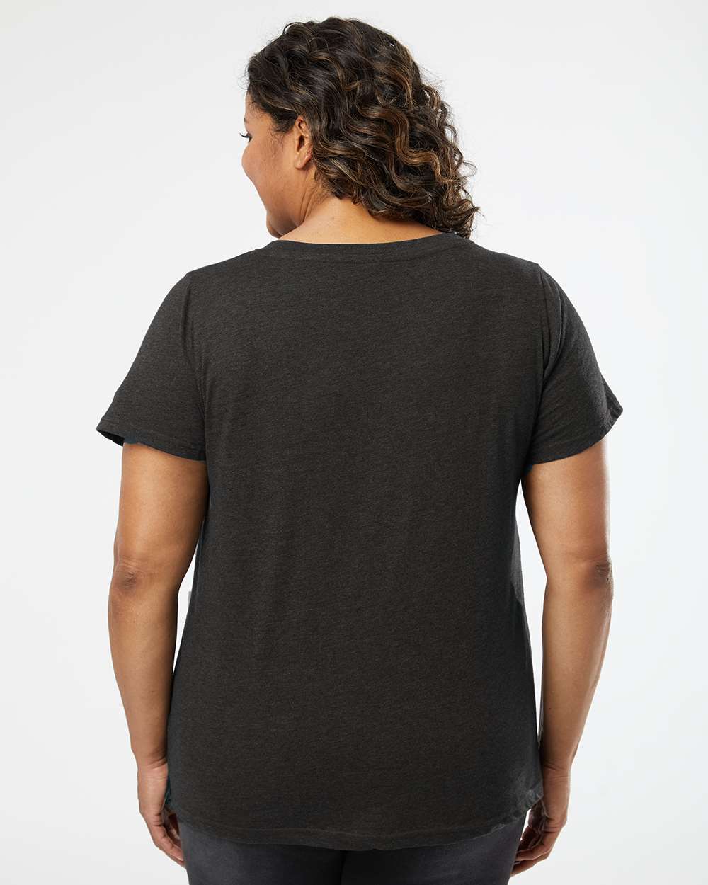 Women's Curvy Collection Fine Jersey V-Neck Tee - OnModelBack - B05038102 - Vintage Smoke
