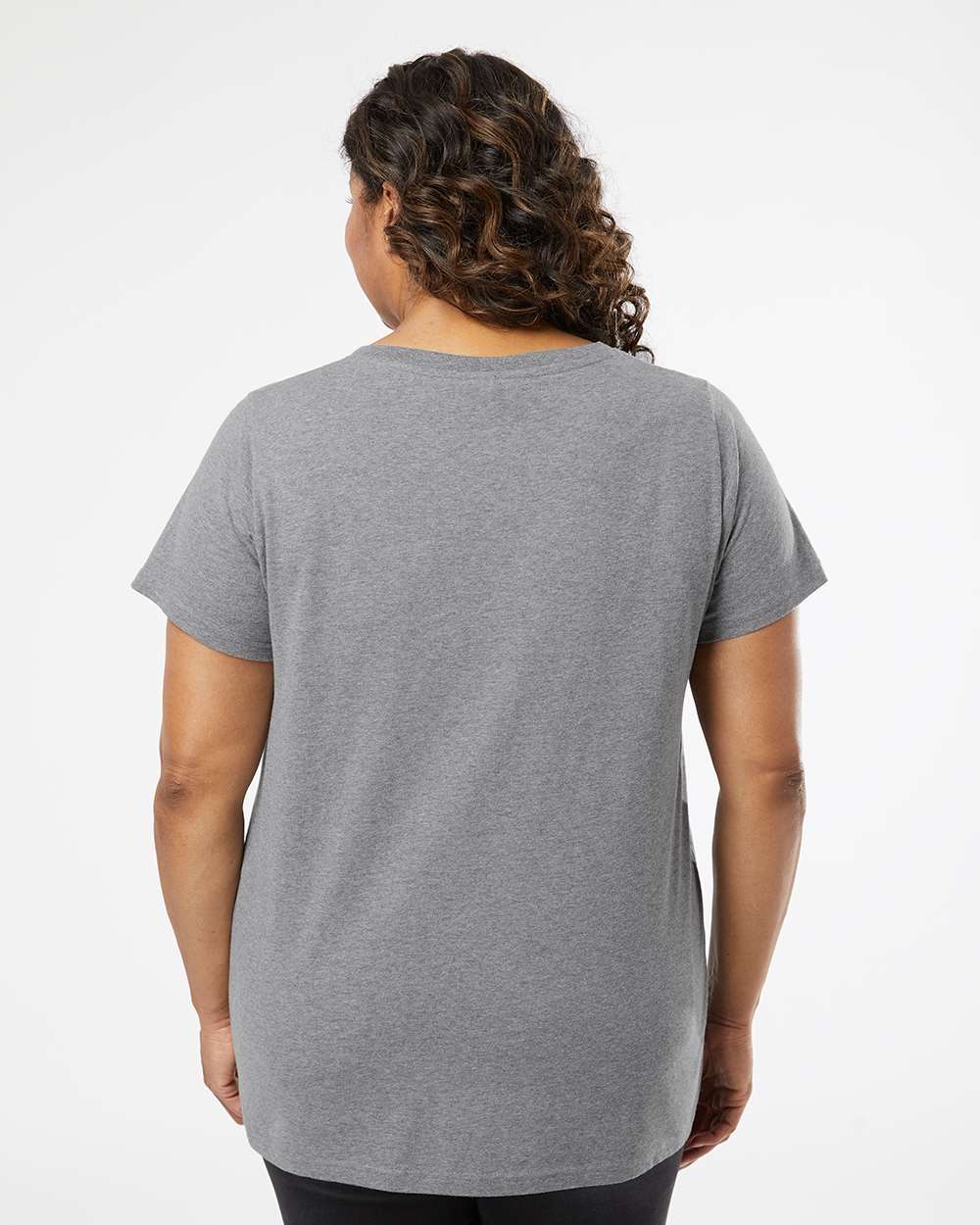 Women's Curvy Collection Fine Jersey V-Neck Tee - OnModelBack - B05038132 - Granite Heather