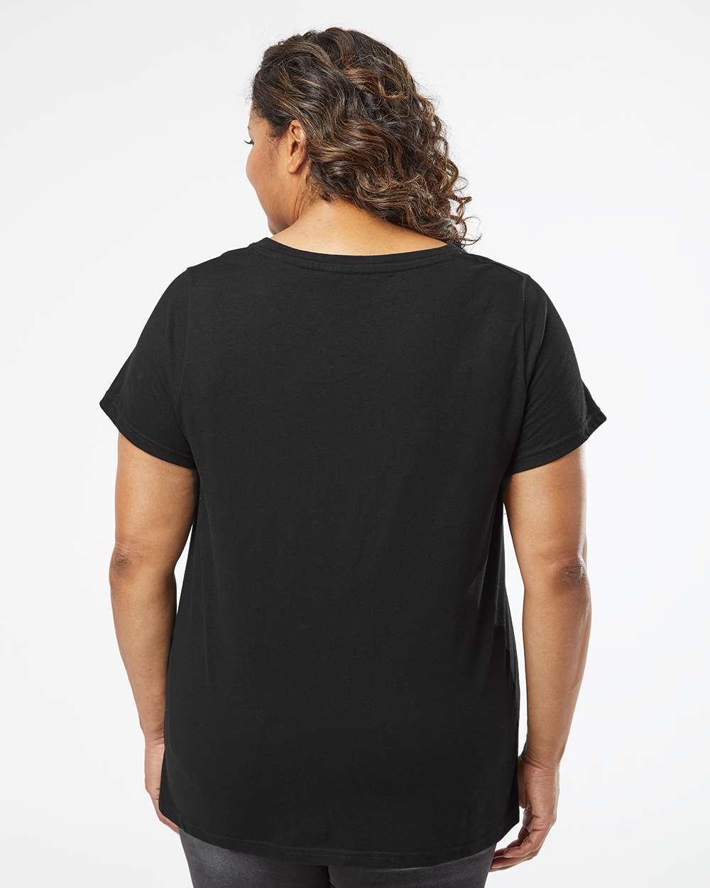 Women's Curvy Collection Fine Jersey V-Neck Tee - OnModelBack - B05038502 - Blended Black