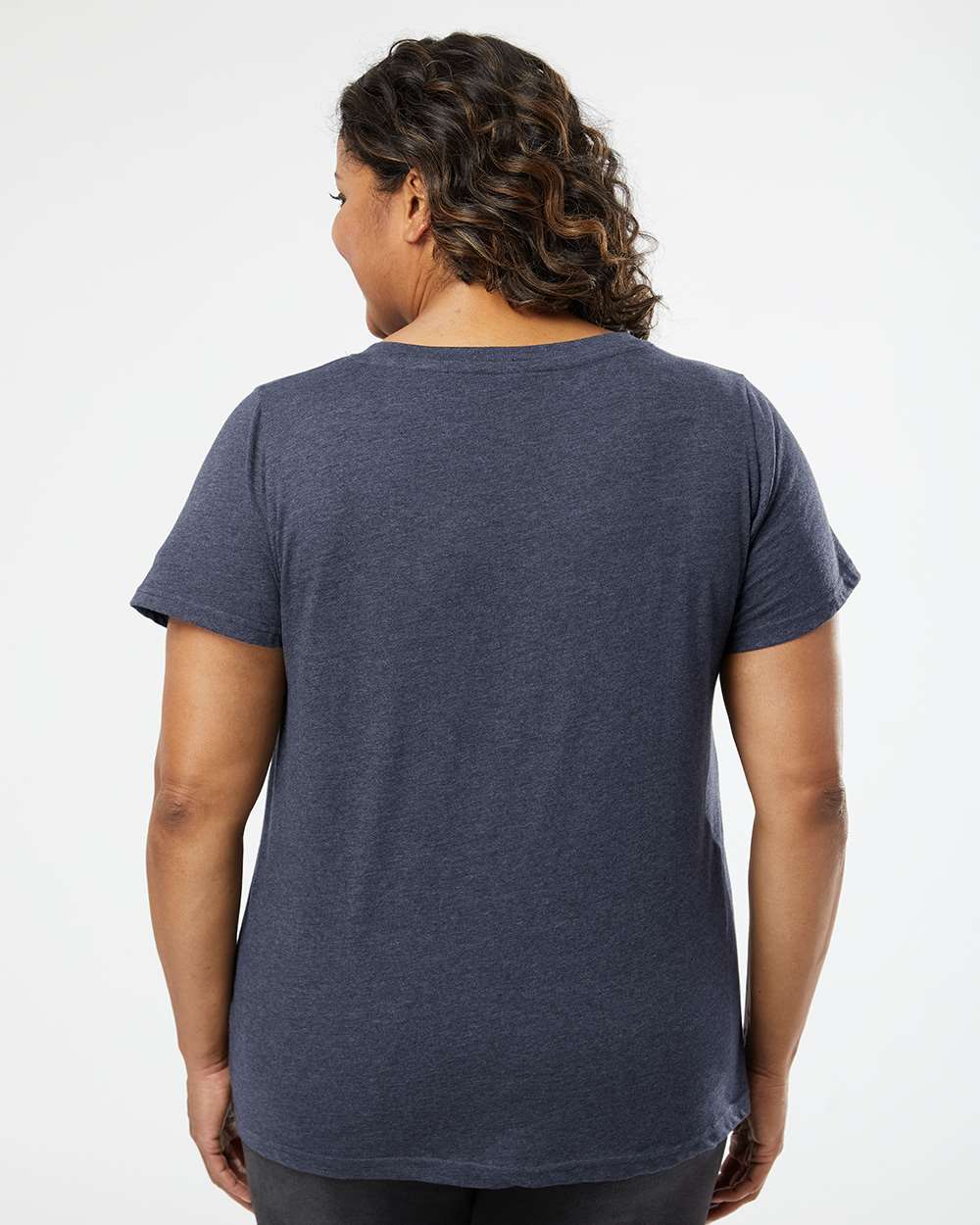 Women's Curvy Collection Fine Jersey V-Neck Tee - OnModelBack - B05038652 - Vintage Denim