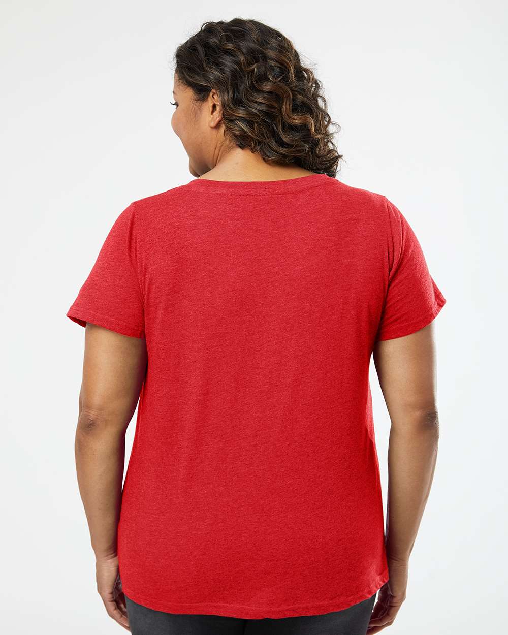 Women's Curvy Collection Fine Jersey V-Neck Tee - OnModelBack - B05038712 - Vintage Red
