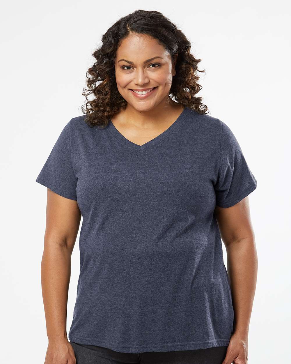 Women's Curvy Collection Fine Jersey V-Neck Tee - OnModelFront - B05038652 - Vintage Denim