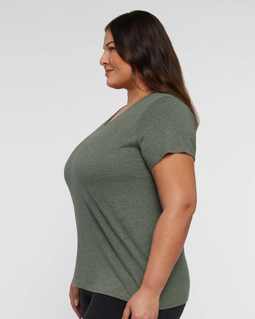 Women's Curvy Collection Fine Jersey V-Neck Tee - OnModelSide - B05038544 - Bamboo Blackout