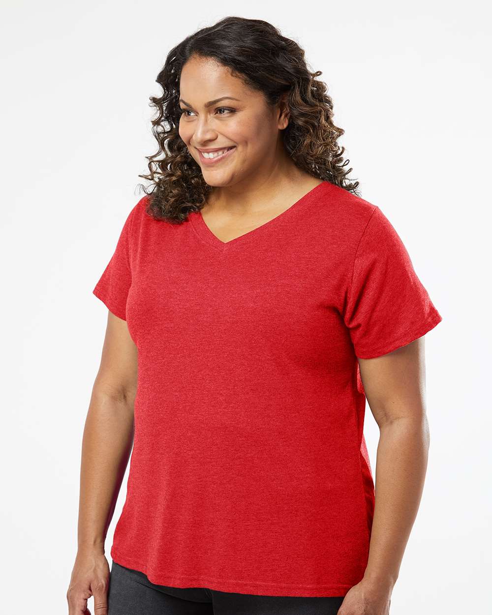 Women's Curvy Collection Fine Jersey V-Neck Tee - OnModelSide - B05038712 - Vintage Red