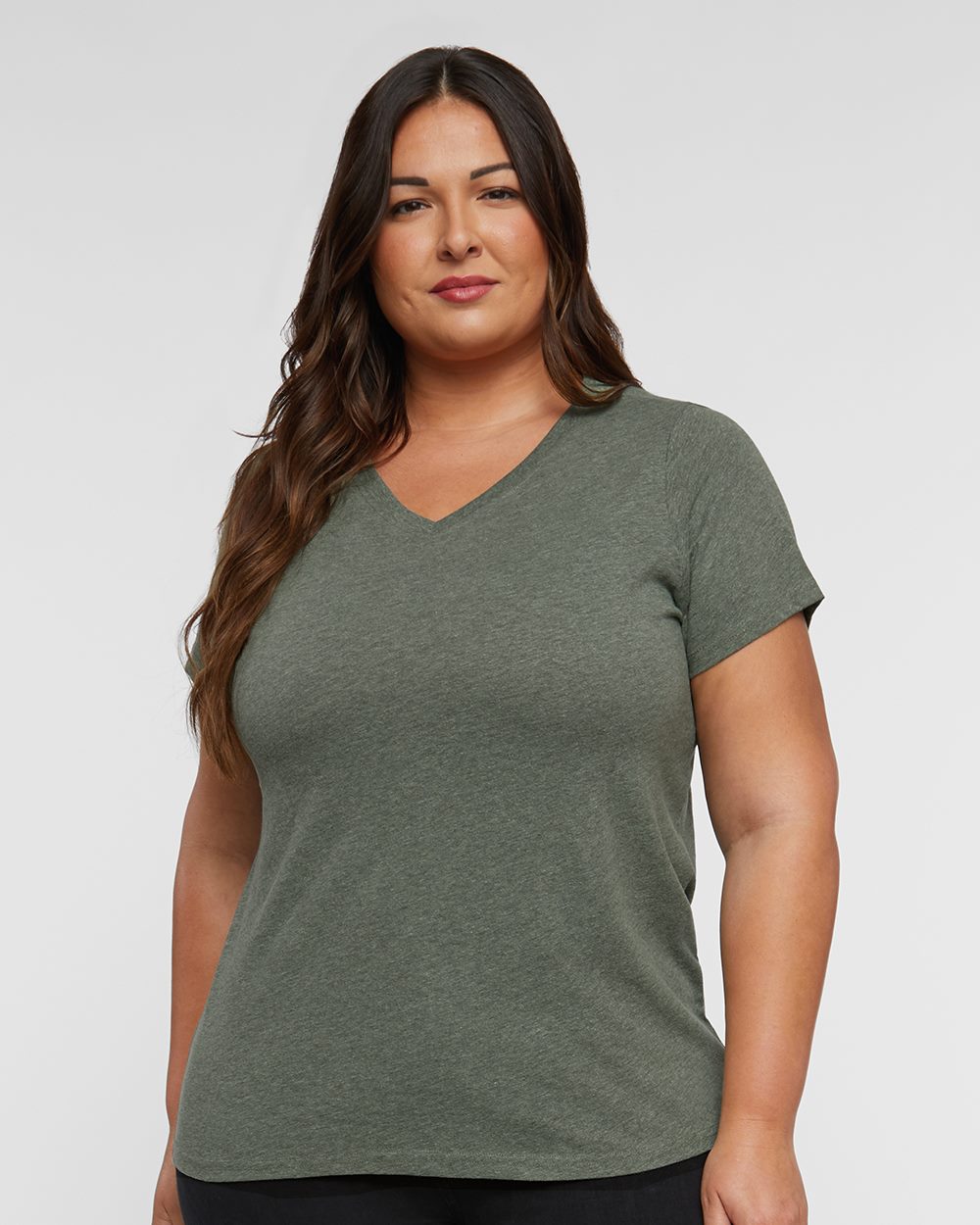Women's Curvy Collection Fine Jersey V-Neck Tee - styleImage