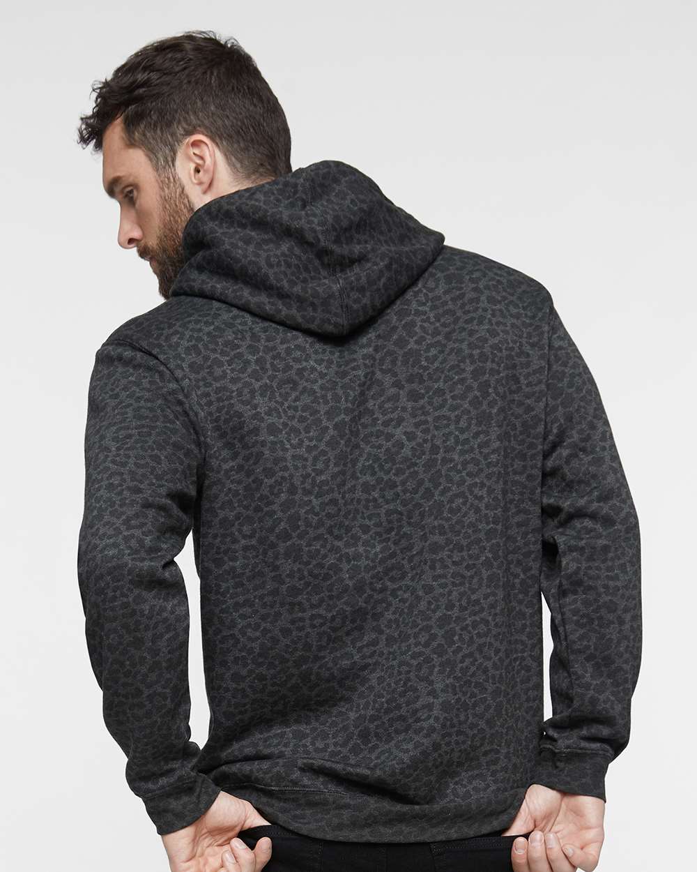Unisex Elevated Fleece Hoodie Sweatshirt - OnModelBack - B06538103 - Black Leopard