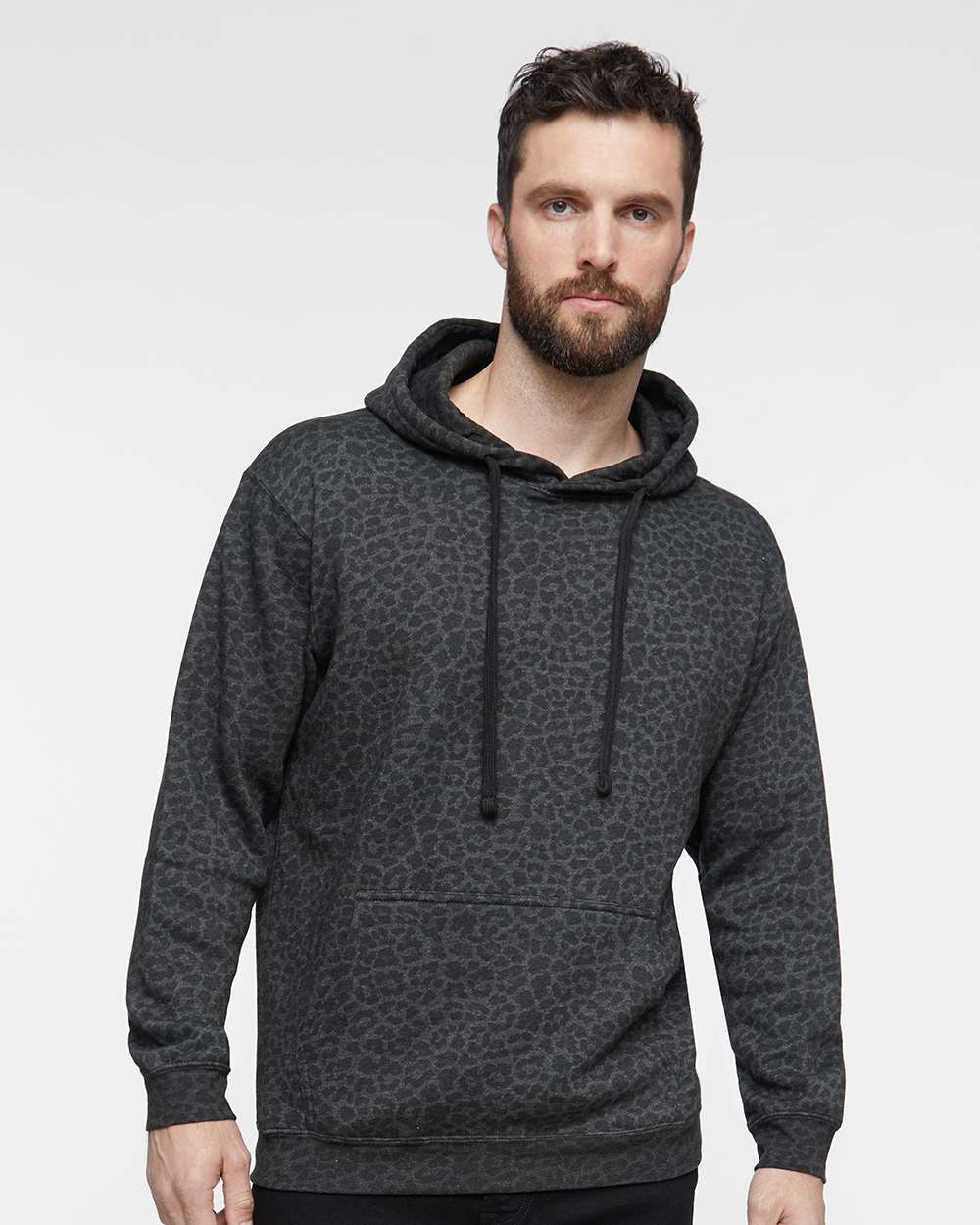 Unisex Elevated Fleece Hoodie Sweatshirt - OnModelFront - B06538103 - Black Leopard