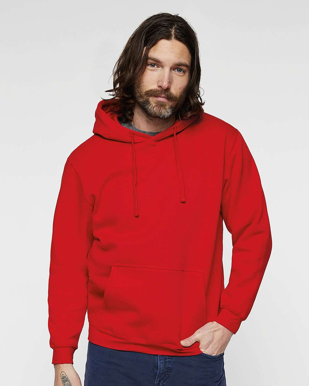 Unisex Elevated Fleece Hoodie Sweatshirt - OnModelFront - B06538703 - Red