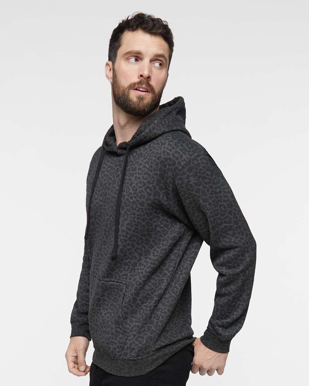 Unisex Elevated Fleece Hoodie Sweatshirt - OnModelSide - B06538103 - Black Leopard