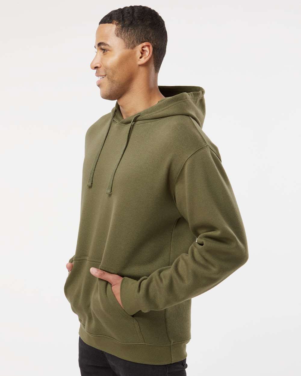 Unisex Elevated Fleece Hoodie Sweatshirt - OnModelSide - B06538543 - Military Green