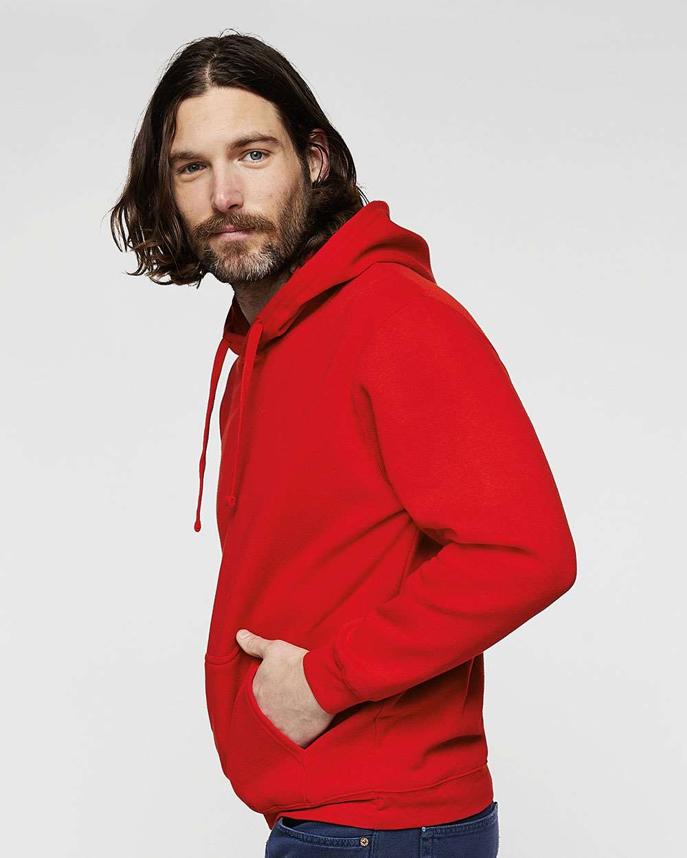 Unisex Elevated Fleece Hoodie Sweatshirt - OnModelSide - B06538703 - Red