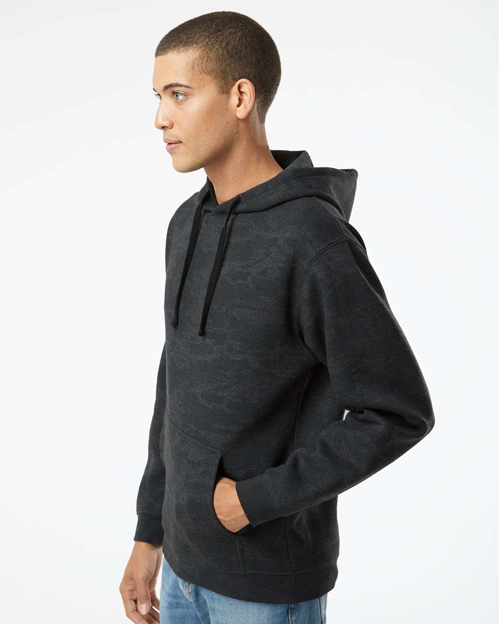 Unisex Elevated Fleece Hoodie Sweatshirt - OnModelSide - B06538983 - Storm Camo