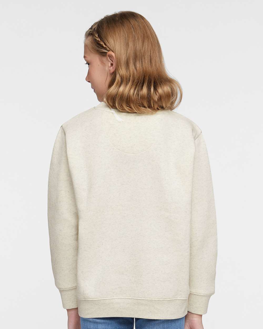 Youth Elevated Fleece Crewneck Sweatshirt - OnModelBack - B06638242 - Natural Heather