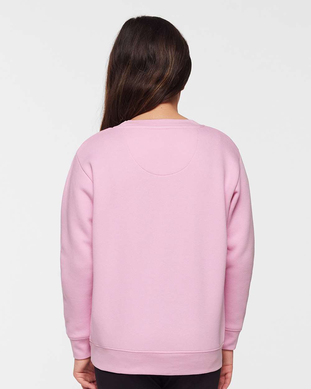 Youth Elevated Fleece Crewneck Sweatshirt - OnModelBack - B06638302 - Pink