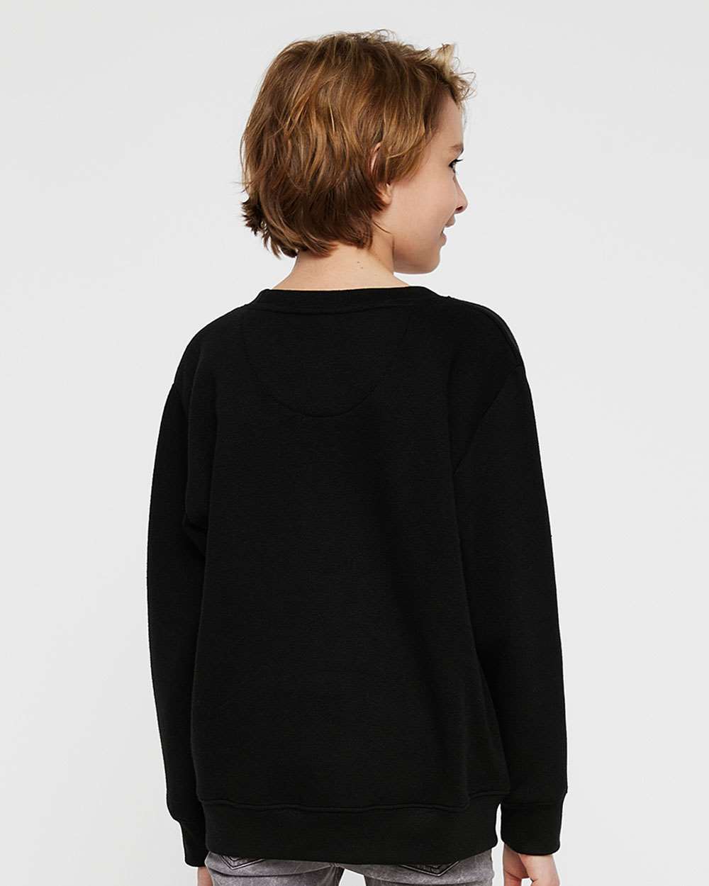 Youth Elevated Fleece Crewneck Sweatshirt - OnModelBack - B06638502 - Black