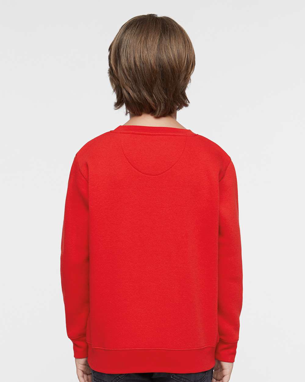 Youth Elevated Fleece Crewneck Sweatshirt - OnModelBack - B06638702 - Red