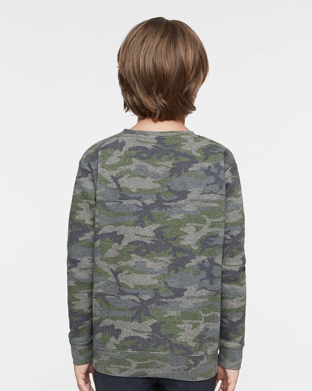 Youth Elevated Fleece Crewneck Sweatshirt - OnModelBack - B06638982 - Vintage Camo